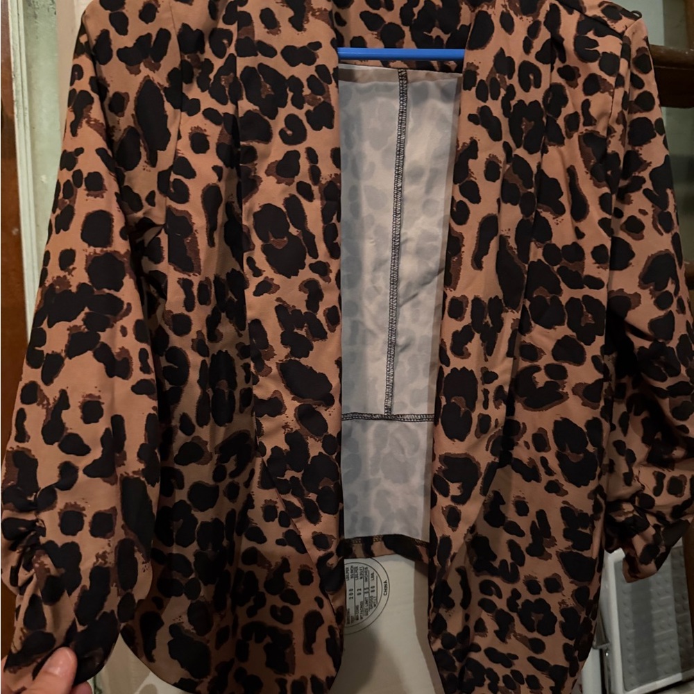 Leopard Print Open Front Women's Blazer Jacket - Brown/Black